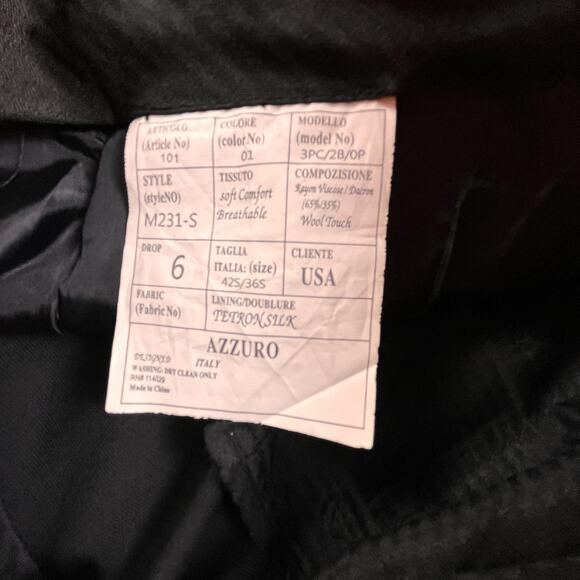 Azzuro Men’s Black Dress Pants 36 Short Wool-Touch Comfort Lined Slacks - Picture 8 of 10